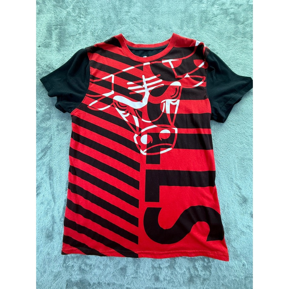 NBA Chicago Bulls Graphic T-Shirt Mens XL Red Black Striped Short Sleeve Tee